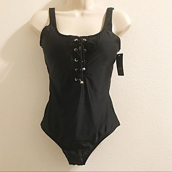 mossimo Black Lace-Up 1-Piece Swimwear - Picture 5 of 8